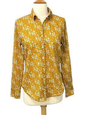 J.Crew Women's Slim Perfect Shirt in Liberty Fabric Mustard Yellow Floral Size 4
